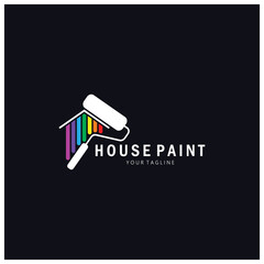 logo icon illustration house paint with a blend of brushes and rollers for house wall paint design, minimalist house, painting, interior, building, property business, wallpaper, vector concept
