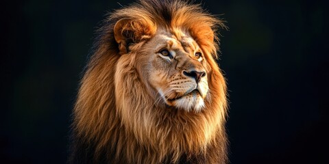 Obraz premium Lion with a long mane and a black and brown face