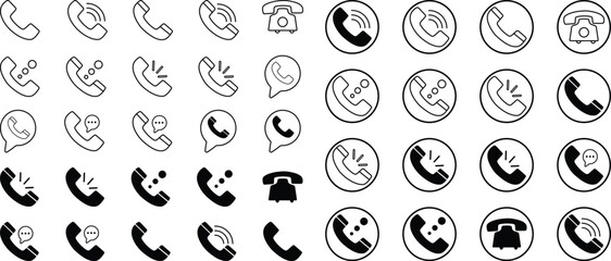 Call icons in various styles. Phone icons and telephone sign symbols.