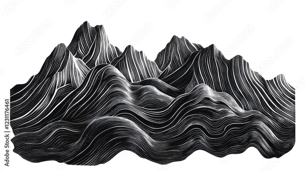 Poster abstract mountain range with flowing lines on transparent background