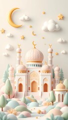 Serene Nightscape: A Whimsical Mosque Under Starlit Skies