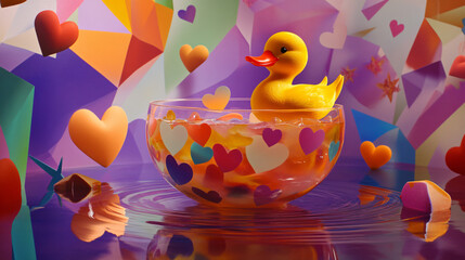 Whimsical duck floating tropical punch vibrant surreal cocktail party drink playful artistic neon fantasy dreamy bar festive pet love baby shower kid book pop fun bowl bar nursery room card wallpaper