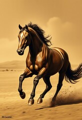 Majestic Bay Horse Galloping: Golden Hour Artistic Rendering