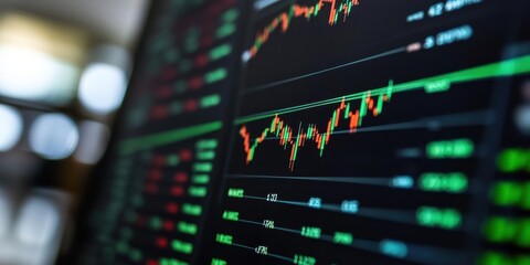 Obraz premium Stock market trends analysis financial district data visualization digital environment close-up viewpoint investment concept