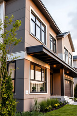 Modern House Exterior: Contemporary Home Design and Architecture. Luxury Real Estate Property with Landscaping