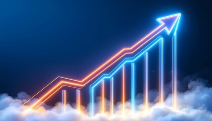 Neon Growth Chart Ascending Through Clouds