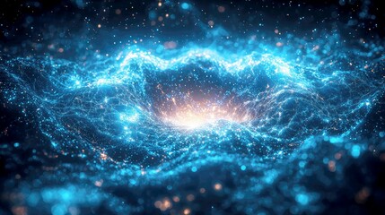 Cosmic Nebula: Vibrant Blue Galaxy with Glowing Stars and Celestial Waves