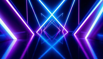 Obraz premium Illuminated Geometric Neon Lines Creating a Futuristic Tunnel Aesthetic