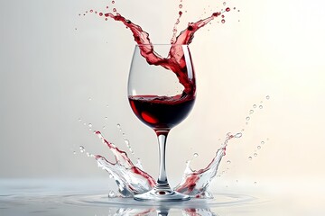 Fototapeta premium Joyful Splash of Red Wine. A dynamic close-up of a red wine glass with splashes, capturing the essence of celebration and indulgence.