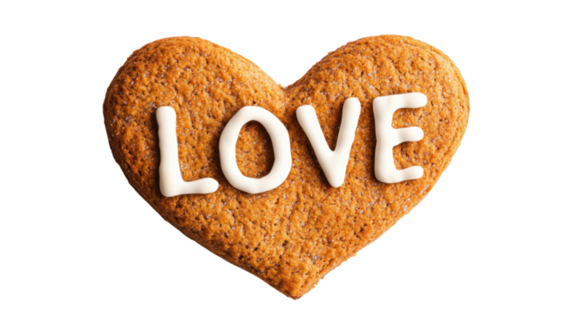 Heart shaped gingerbread cookie showing love on transparent background