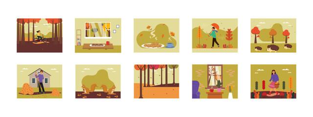 Autumn set illustration. Flat vector illustration.