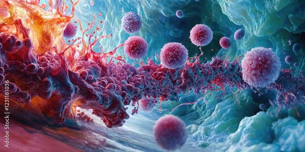 Aufkleber dynamic cellular growth patterns microscopic view concept of life vibrant biological environment