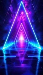 Fototapeta premium Vivid triangular tunnel illuminated with celestial cosmic glow and reflective floor