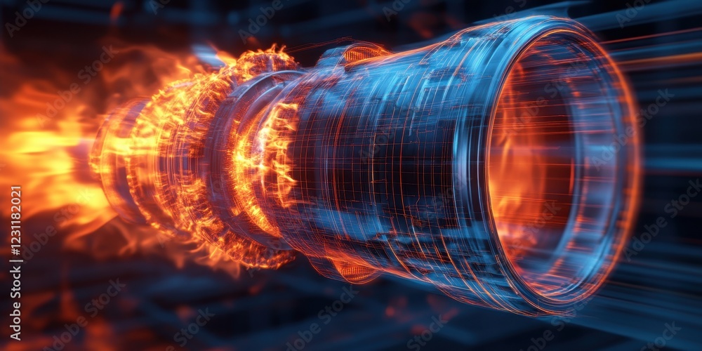 Poster dynamic engine concept visualization digital realm 3d rendering futuristic environment close-up view