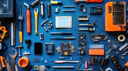 A Flatlay of Electronics Repair Tools and Components