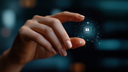 A hand showcasing futuristic technology with glowing digital elements.