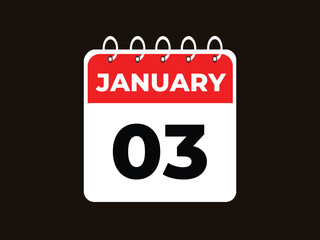 Monthly button  january 3 calendar, tear-off calendar animation for january 3 banner Illustration isolated vector sign symbol
