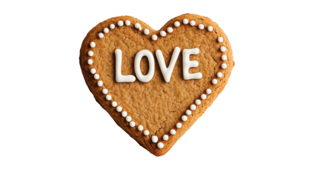 Heart-shaped gingerbread cookie expressing love on transparent background