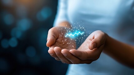 A pair of hands holding glowing energy particles, symbolizing innovation and power.