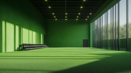 Modern Green Fitness Studio Interior with Sunlight