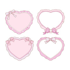 Valentine s day frames collection with hand drawn whimsical heart frames in coquette style  graphic set light pink pastel color style vector 14