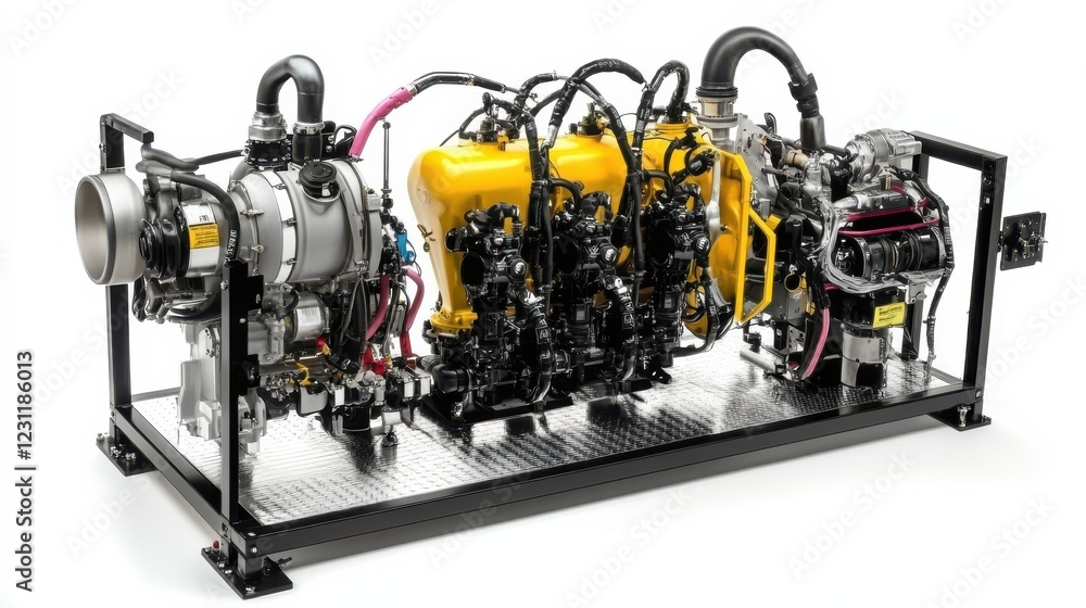 Poster detailed view of a high-performance engine assembly showcasing intricate components and design