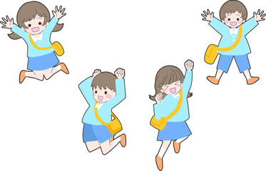 Obraz premium ジャンプする制服を着た園児のイラスト