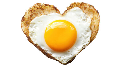 Heart shaped fried egg on transparent background representing love and breakfast