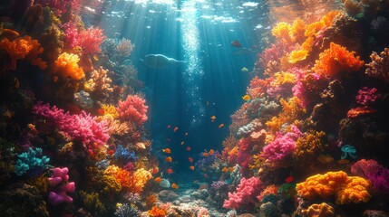 Obraz premium Vibrant Underwater Coral Reef Paradise: A Kaleidoscope of Colors