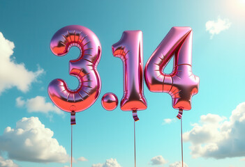 Red 3.14 Balloons Floating in Blue Sky