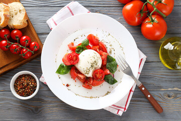 Salad Caprese, concept of tasty and delicious food