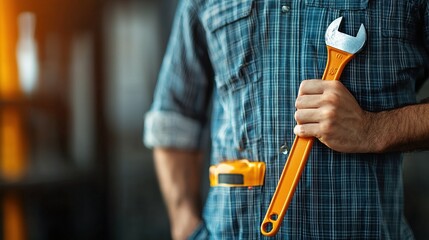 A skilled worker holding a wrench, ready to tackle any mechanical challenge.