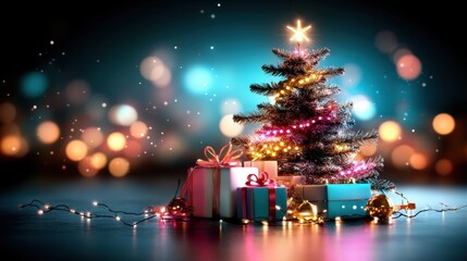 Festive christmas tree decoration urban setting holiday scene nighttime close-up joyful celebration