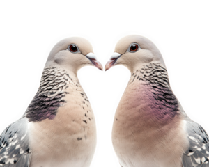 pair of doves forming heart shape with their necks, symbolizing love and affection. Their soft feathers and gentle expressions create serene atmosphere