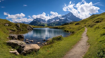 Obraz premium Breathtaking hiking adventure swiss alps scenic landscape photography serene nature panoramic view escape to nature