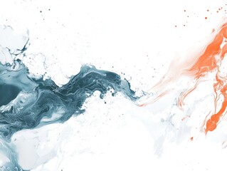 Fototapeta premium Abstract painting with fluid blue and orange hues on a white background creates a dynamic and modern artwork