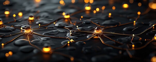 Abstract network connections with glowing nodes on a dark background.