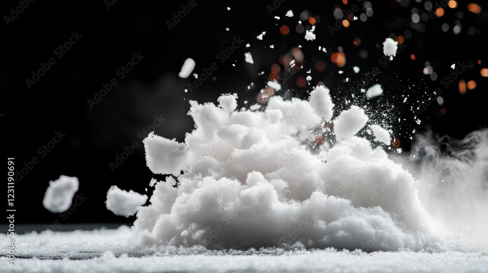 Poster dynamic explosion of flour clouds in a dark studio setting captured close-up for creative inspiratio