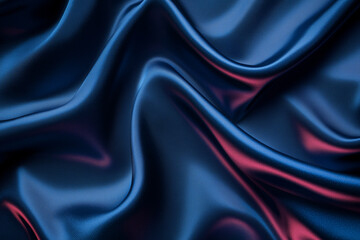 Fototapeta premium Dark blue silk satin background. Beautiful soft wavy folds on smooth shiny fabric.