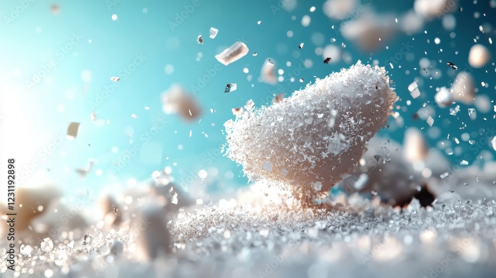 Poster sugar exploding in motion studio setting close-up photography vibrant background abstract concept