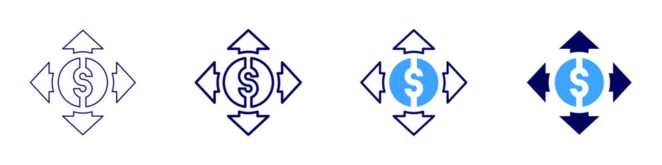 Pricing strategies icon in 4 different styles. Thin Line, Line, Bold, and Bold Line. Duotone style. Editable stroke