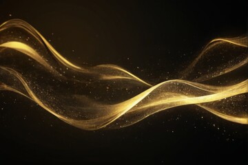 Golden Wave: Dynamic Abstract Art with Sparkling Lines on Black Background  Energetic and Movement Concept.