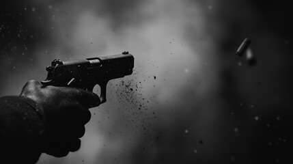 A hand holding a gun shooting to a target