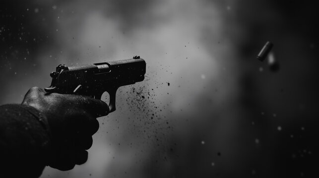 A hand holding a gun shooting to a target