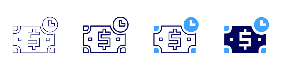 Obraz premium Time is money icon in 4 different styles. Thin Line, Line, Bold, and Bold Line. Duotone style. Editable stroke