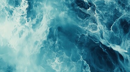 Fototapeta premium Abstract Water Texture, Blue and White Ocean Waves, Liquid Surface Background, Aerial View