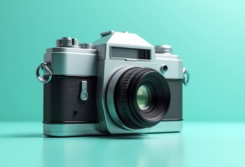 old camera on a reflective surface
