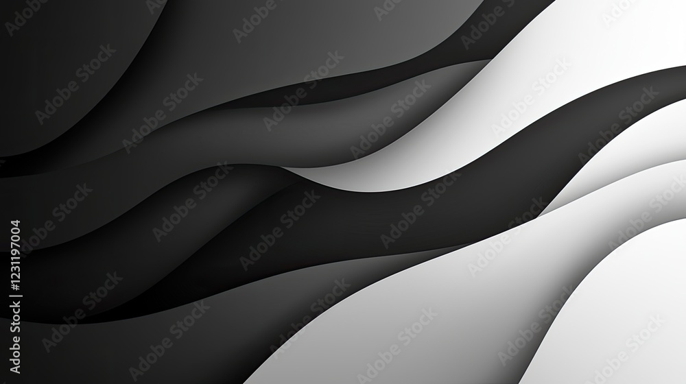 Poster abstract wave-like shapes create a sophisticated texture in a gradient of black to white. the design