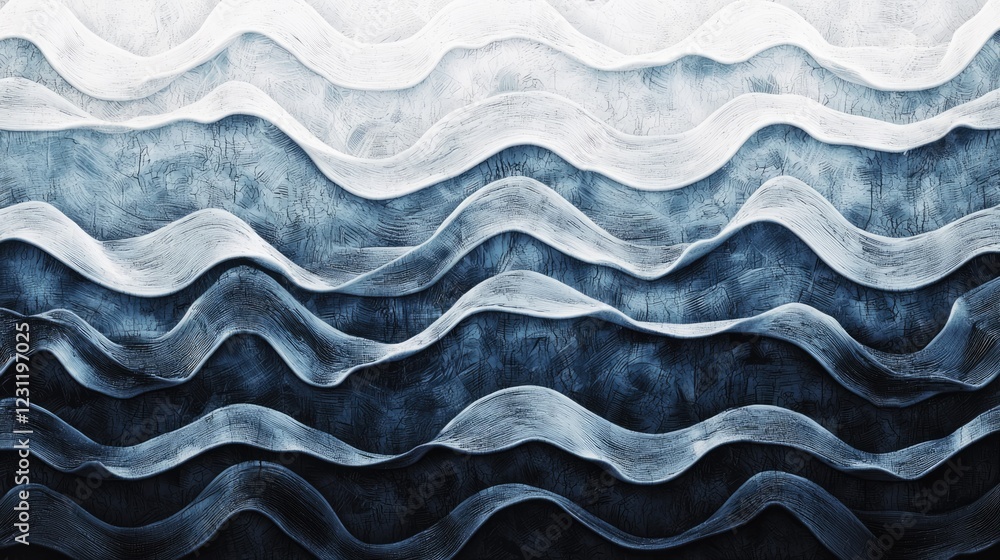 Poster abstract wave-like shapes create a sophisticated texture in a gradient of black to white. the design
