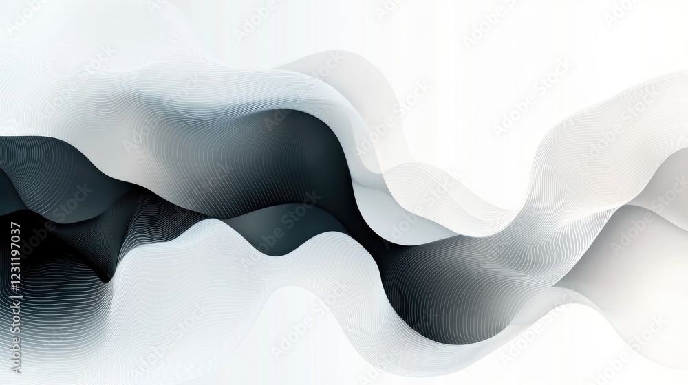 Poster abstract wave-like shapes create a sophisticated texture in a gradient of black to white. the design